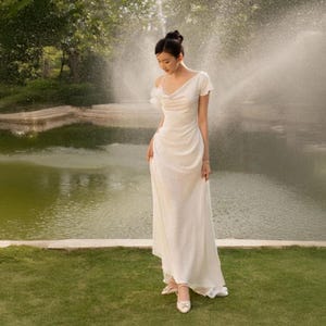 White Elegant Maxi Dress – Backless Formal Gown, Vintage Inspired Wedding Guest Dress, Minimalist Bridal Shower Dress, Prom & Evening Dress