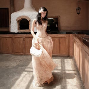Lace Princess Gown,Nude Prom Dress,Elegant Evening Gown,Long Wedding Gue Dress, Bridesmaid Dress,Formal Princess Dress,Unique Handmade Dress