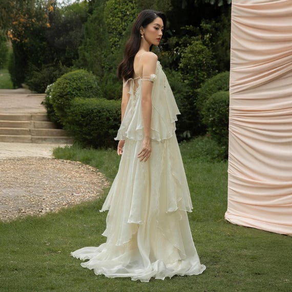 Layered Chiffon A Line Dress Elegant Wedding Guest Gown