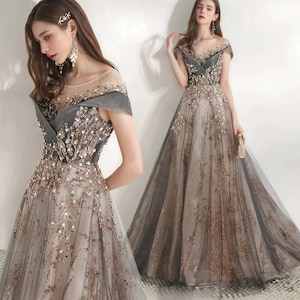 Off-Shoulder Sequin Evening Gown: Glitter Tulle Prom Dress