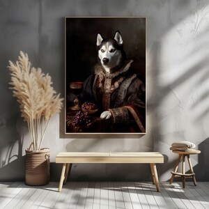 Renaissance Husky Noble Portrait Vintage Dog Art Canvas Wall Decor