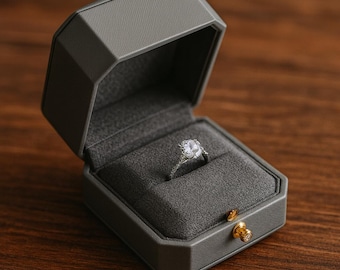 Luxury Gray Ring Box – Elegant Engagement Proposal Case – Ring – Jewelry Gift – Display Box – Wedding Gift – Gift For Her – Ring Holder