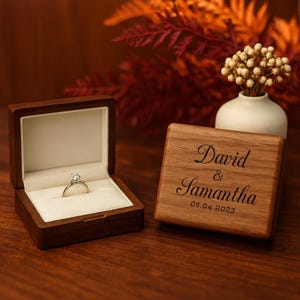 Personalized Wooden Ring Box, Jewelry Box, Engagement Ring Box, Custom Engraved Ring Holder, Gift for Couple, Wedding Gift, Display Case