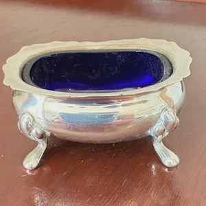 Victorian Sterling Silver Salt Cellar: Cobalt Blue Glass, English Antique