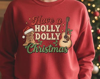 Country Holly Dolly Holiday PNG Western Cowboy Boots Guitar Festive Christmas Artwork Digital Download
