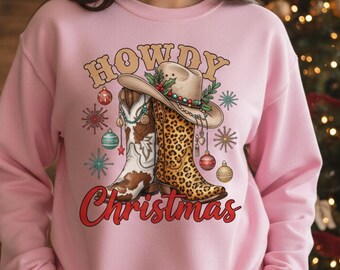 Howdy Boots Christmas PNG Western Cowgirl Holiday Art Leopard Cowboy Festive Digital Download