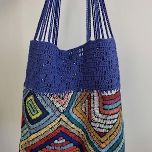 Handmade Crochet & Geometric Tote Bag: Lined Boho Shoulder Bag