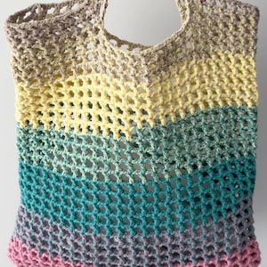 Colorful Striped Crochet Bag, Handmade Macrame Yarn Tote, Boho Beach Bag, Summer Festival Purse