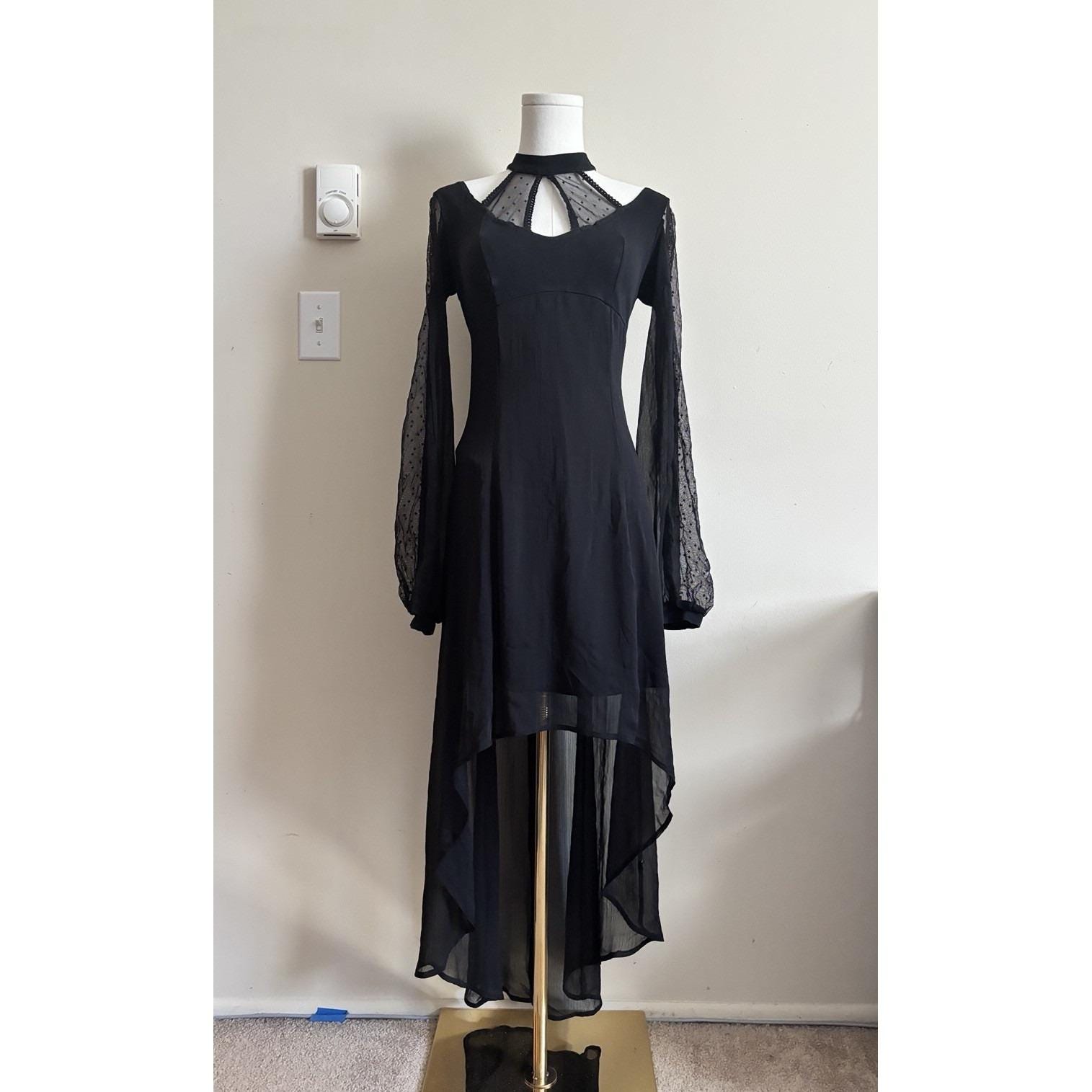 knee length dresses for ladies Gothic lace up chest dress with big lace sleeves DW289 – DARK IN LOVE main image 1