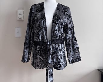 Vintage Y2K Whimsigoth Velvet Plus Size 2X Top Silver Black Goth Lace Dressbarn