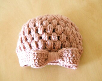 Pink Baby Beanie, Crochet Hat For Baby, Dusty Rose Crochet Hat, Baby Shower Gift, Winter Hat For Baby, Knit Hat For Baby, Gift For Baby Girl