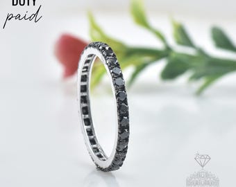 Black Spinel Eternity Band: Sterling Silver Dainty Stacking Ring