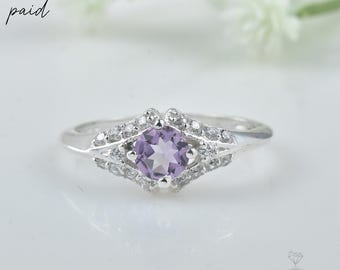 Amethyst Sterling Silver Ring, Round Gemstone, February Birthstone