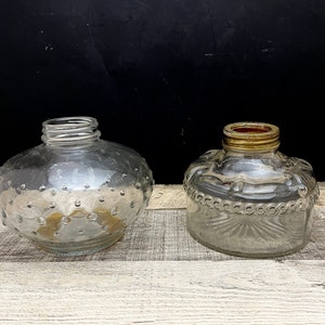 Pair of Oil Lamp Bases, Vintage Pressed Clear Glass Kerosene Lamps, Rustic Lighting for Farmhouse or Country Decor image 1