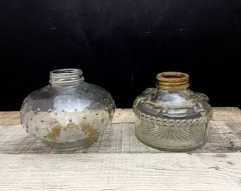 Pair of Oil Lamp Bases, Vintage Pressed Clear Glass Kerosene Lamps, Rustic Lighting for Farmhouse or Country Decor