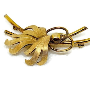 Conjunto de broche y aretes florales vintage Van Dell bañados en oro de 12 quilates - Caja B. I. Seckel