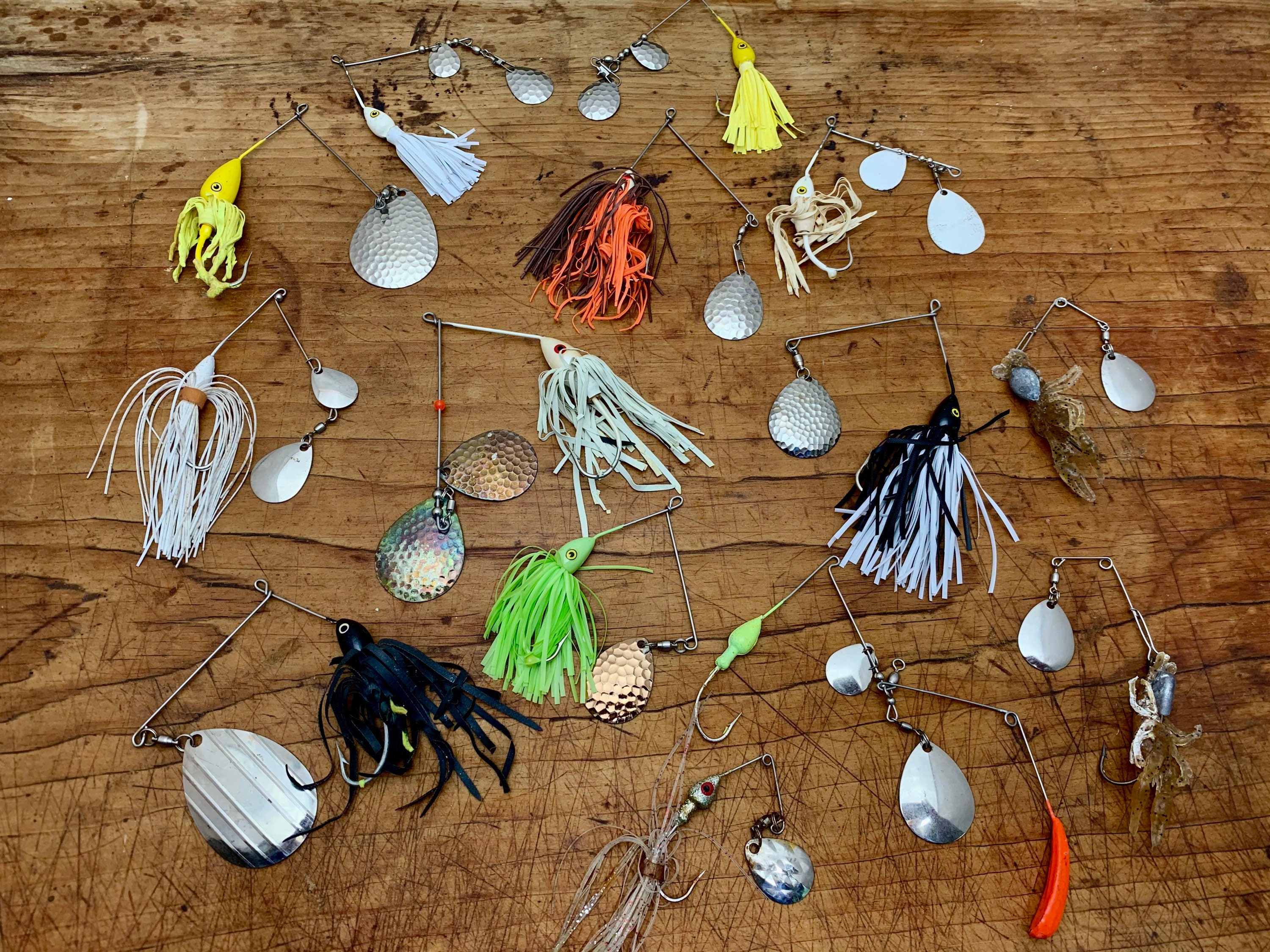 Vintage Spinnerbait Fishing Lures, Lot of 15 With Hooks, Skirts & Silver  Hammered or Shiny Metal Spoons, Bass Carp Pike 