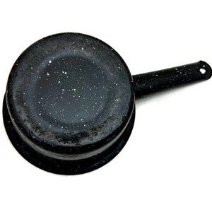 Enamelware Sauce Pan, Black with White Speckles, Vintage Enamel Cooking Pan with Handle, Rustic Kitchen image 10