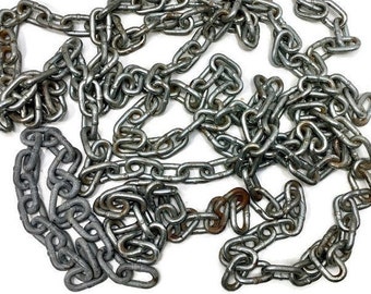 Galvanized Steel Link Tow Chain, Vintage Industrial Steampunk Farm Decor, Art & Craft Projects