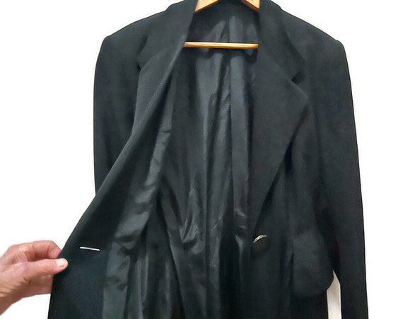 Black Maxi Dress/Coat with Pleated Skirt, Padded … - image 9