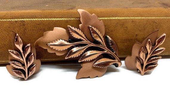 Vintage Renoir Copper Leaf Brooch and Earrings De… - image 4
