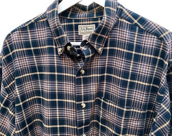 Vintage LL Bean Plaid Shirt: Men's Brown Brushed Cotton Button-Down, XL