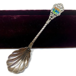 Sterling Silver & Enamel Vintage Mid-Century Souvenir Ribbed Sugar Spoon from Canada