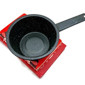 Enamelware Sauce Pan, Black with White Speckles, Vintage Enamel Cooking Pan with Handle, Rustic Kitchen image 4