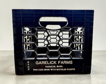 Black Plastic Milk Crate with White Lettering: Vintage Garelick Farms (Franklin, Massachusetts), Bin for Storage, LPs