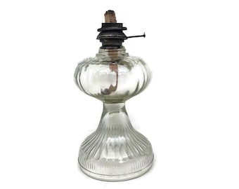 Antique Eagle Glass Oil Lamp: Pedestal Base, Farmhouse Decor