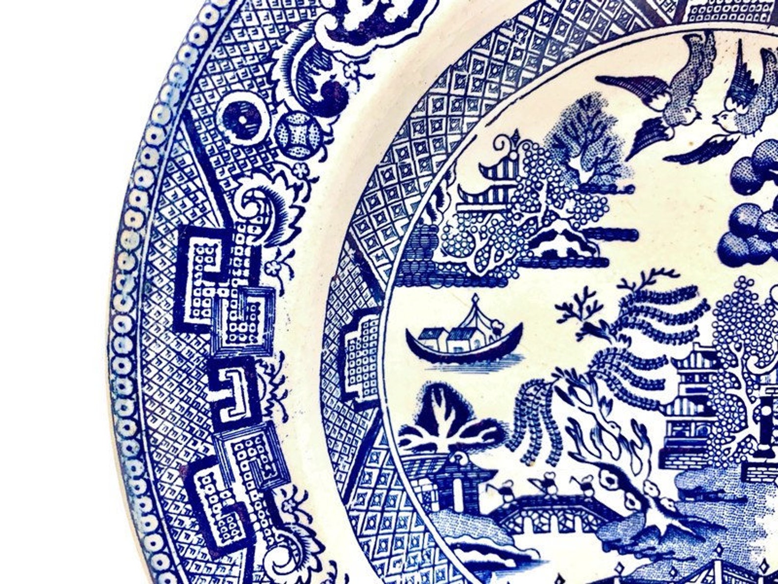 Blue Willow Pasta Bowls Antique Flow Blue Transferware Blue Etsy