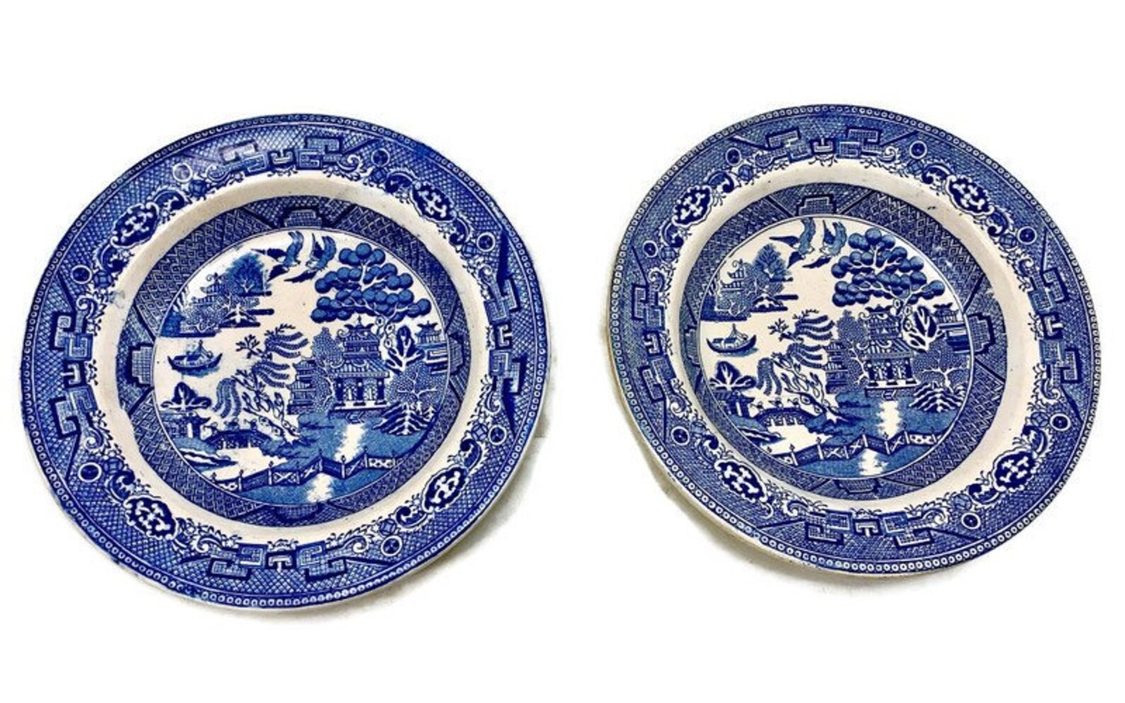 Blue Willow Pasta Bowls Antique Flow Blue Transferware Blue Etsy