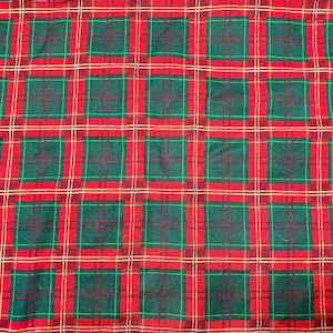 Cotton Fabric Panel, Vintage VIP Print by Joan Messmore for Cranston Print Company, Red & Green Plaid