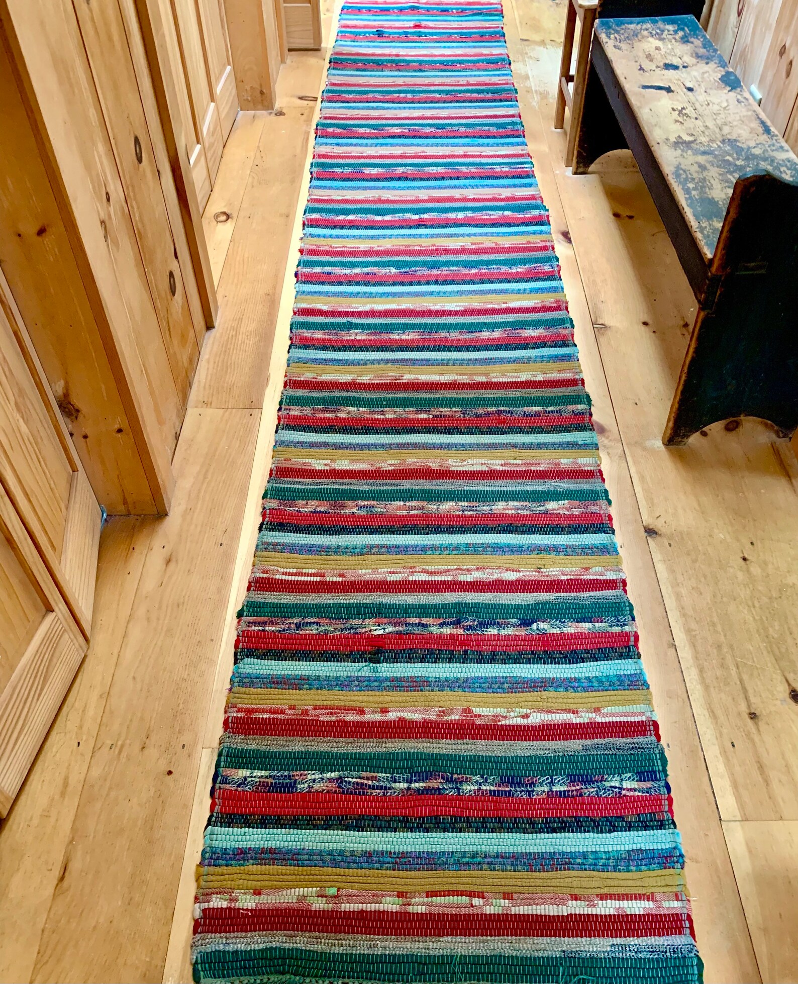 Antique Rag Rug Runner 14' X 27 Hand Woven Stair Etsy