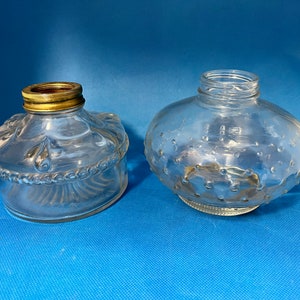 Pair of Oil Lamp Bases, Vintage Pressed Clear Glass Kerosene Lamps, Rustic Lighting for Farmhouse or Country Decor image 8