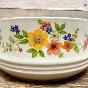 Stoneware Casserole Dish, Vintage Sweet Flowers Bake Serve &#39;n Store, JMP Ceramic Serving Bowl, Centerpiece