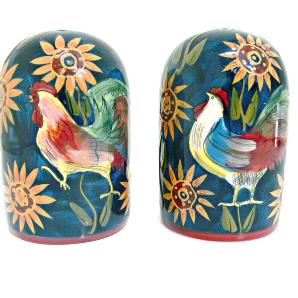 Vintage French Country Susan Winget Ceramic Rooster Salt & Pepper Shakers