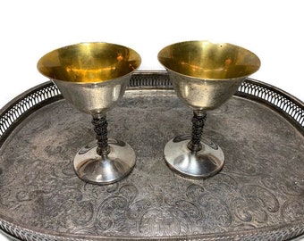 Silver Plated Goblets, Set of 2 Vintage Valero Chalices, Blessing Cups, Made in Spain