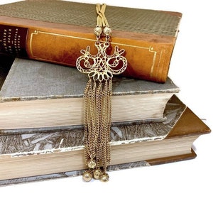 Gold Tassel Necklace, Vintage 1970s Multi-strand Chain Necklace image 6