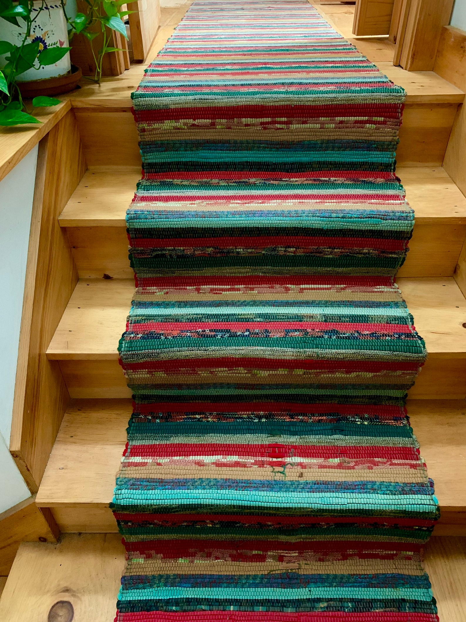 Antique Rag Rug Runner 14' X 27 Hand Woven Stair Etsy