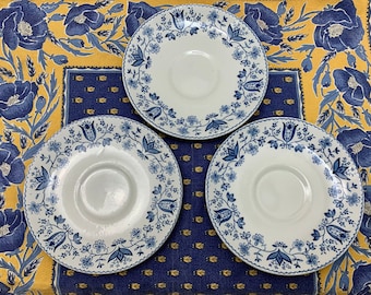 Johnson Brothers Ashford Blue Windsor Ware Saucers in a Delft Design, Set of 3, Made in England