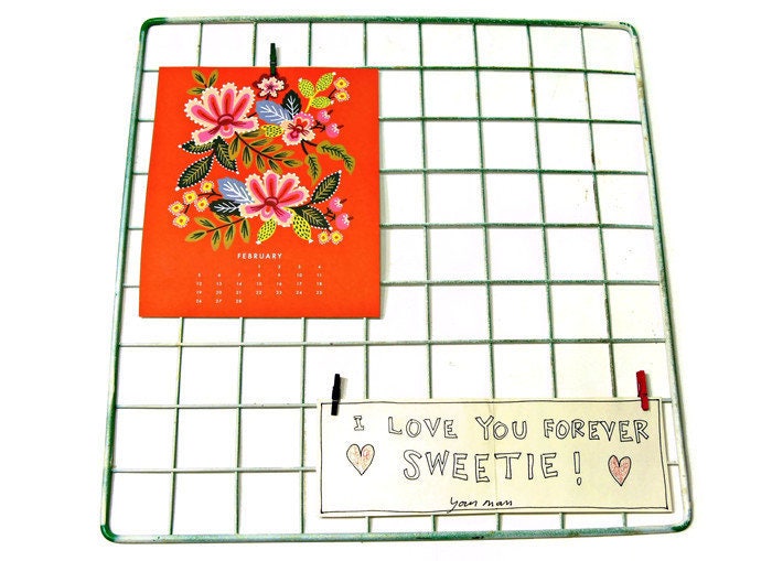 Memo Bulletin Board Vintage Metal Grid Square for Display or