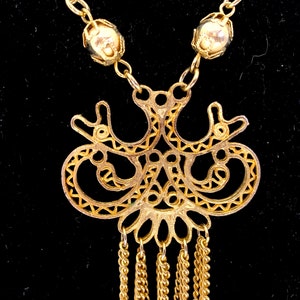 Gold Tassel Necklace, Vintage 1970s Multi-strand Chain Necklace image 3