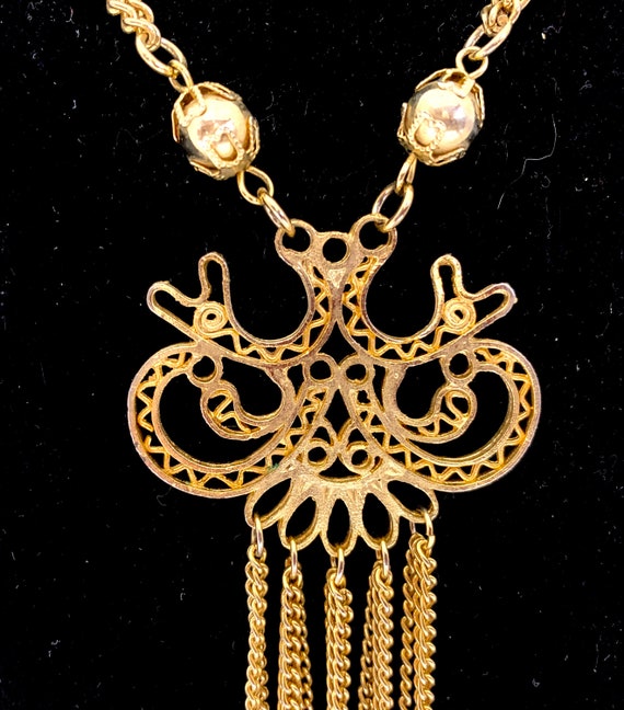 Gold Tassel Necklace, Vintage 1970s Multi-strand … - image 3