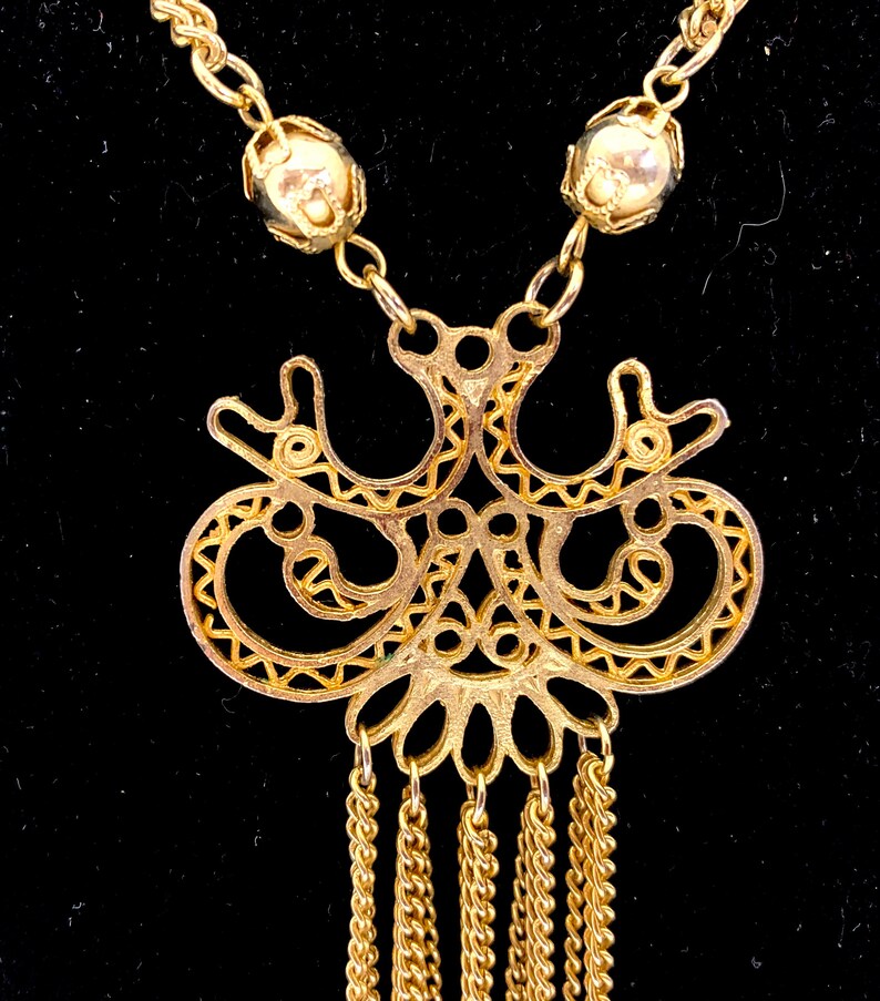 Gold Tassel Necklace, Vintage 1970s Multi-strand Chain Necklace image 3