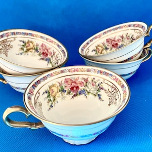 Rosenthal Bavaria China Tea Cups, Set of 5, Vintage Evelyn Pattern No. 2778 Fine China Teacups Made in Germany 1930s