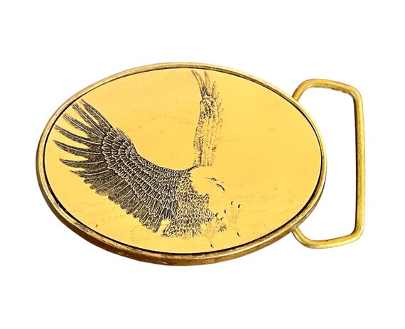 Vintage Barlow Solid Brass Flying Eagle Belt Buck… - image 2