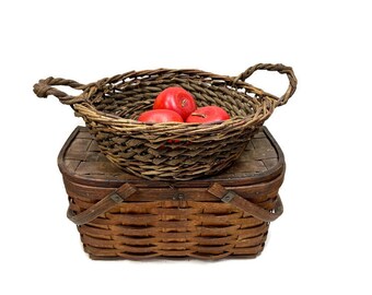 Woven Grapevine Basket with Handled, Vintage Primitive Rustic Modern Farmhouse Decor