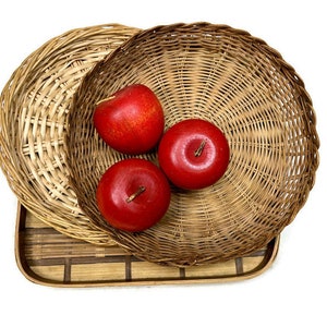 Vintage Wicker & Bamboo Trays for Serving,  Display, or Wall Decor
