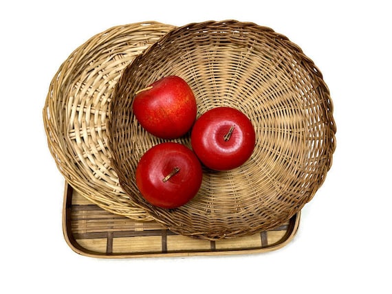 Vintage Wicker & Bamboo Trays for Serving,  Display, or Wall Decor